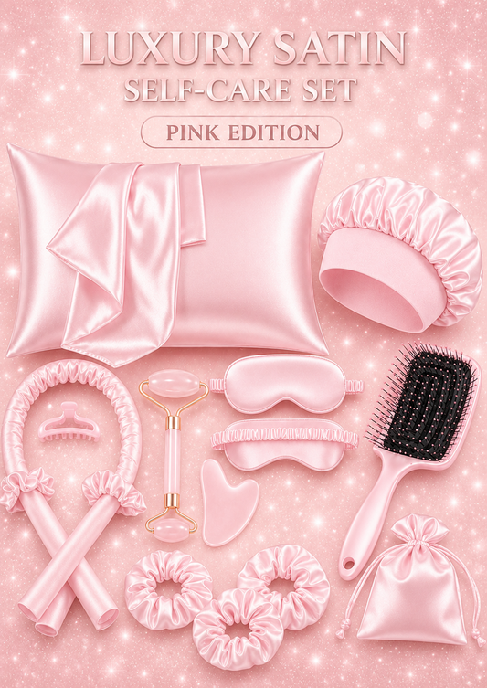 Amber Sky™ Luxury Satin Hair Accessory Set – Scrunchies, Claw Clip & Headbands