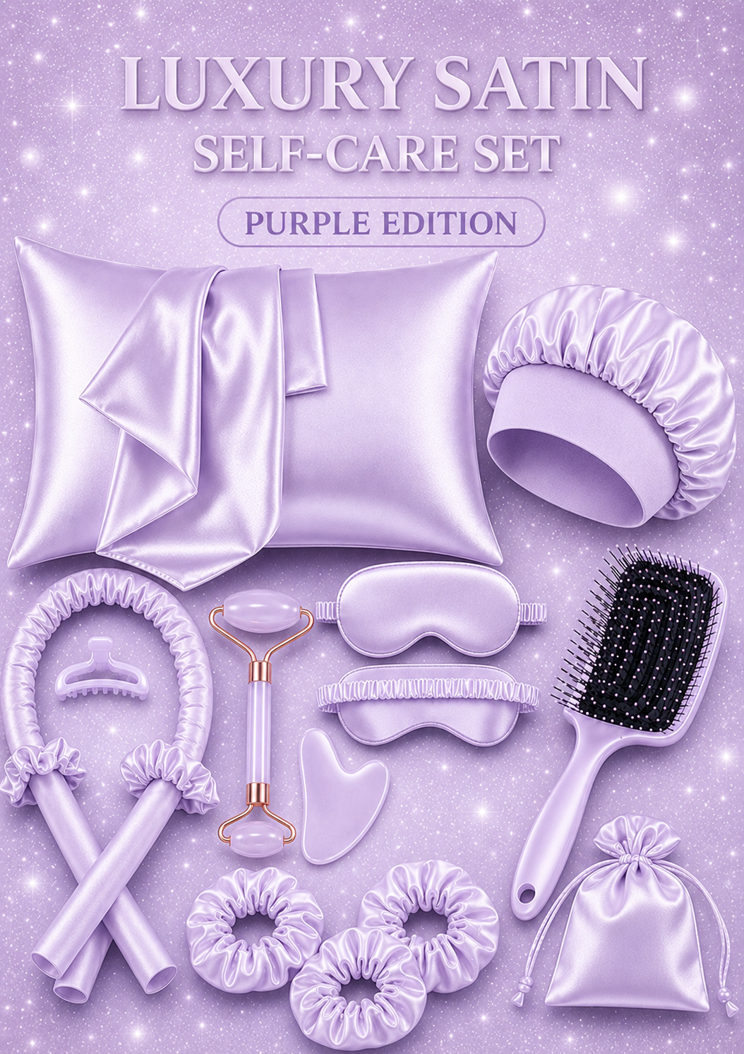 Amber Sky™ Luxury Satin Hair Accessory Set – Scrunchies, Claw Clip & Headbands