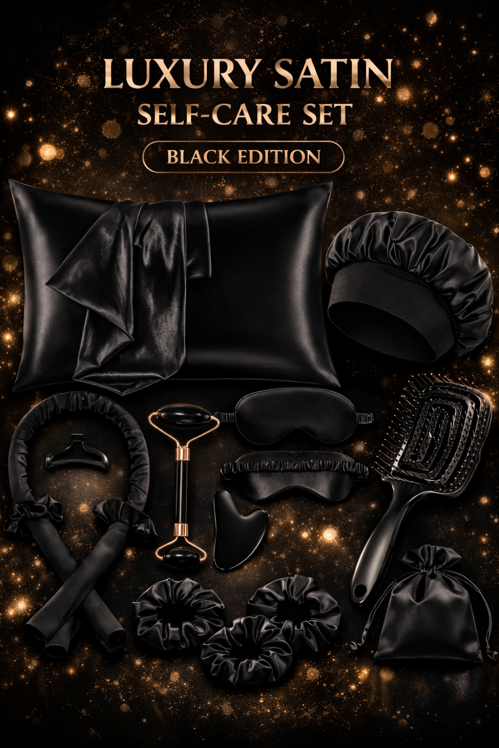 Amber Sky™ Luxury Satin Hair Accessory Set – Scrunchies, Claw Clip & Headbands