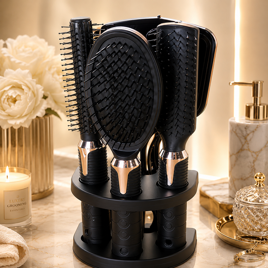 Amber Sky™ Professional Hairbrush & Comb Set with Stand