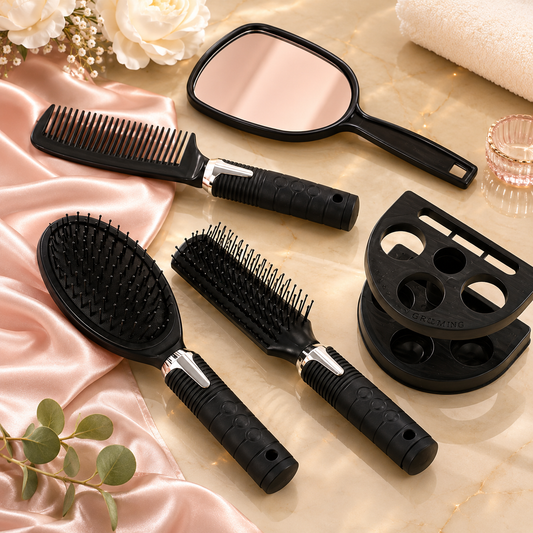 Amber Sky™ Professional Hairbrush & Comb Set with Stand