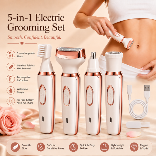 Amber Sky™ 5-in-1 Women's Electric Shaver – Facial & Body Hair Trimmer
