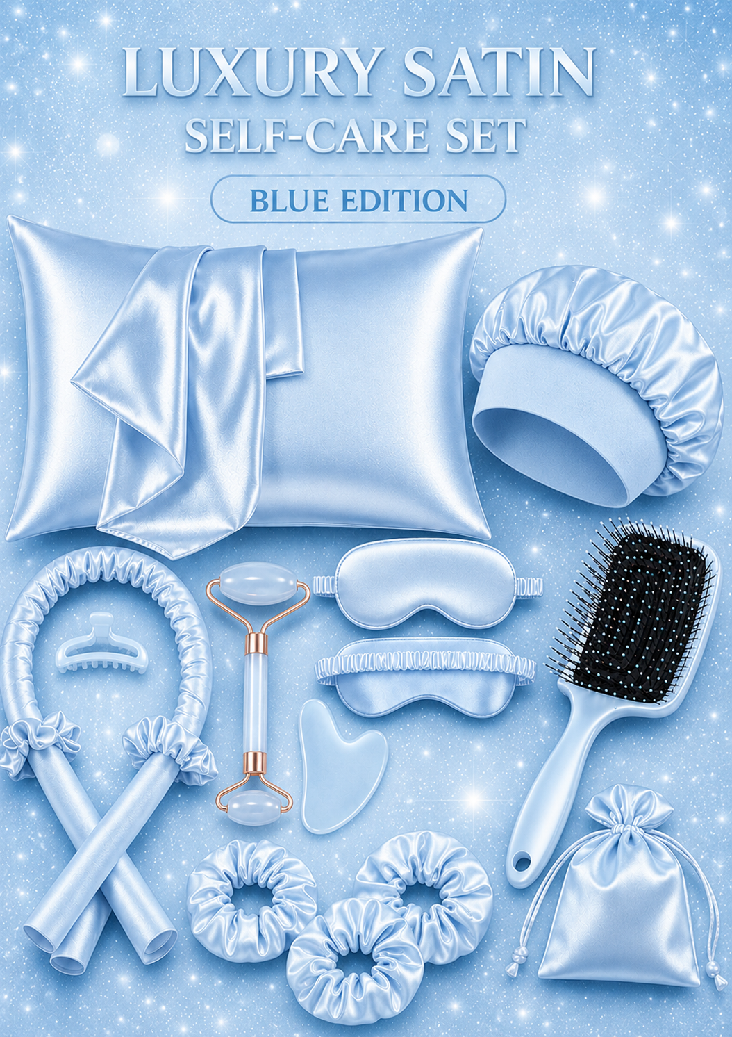 Amber Sky™ Luxury Satin Hair Accessory Set – Scrunchies, Claw Clip & Headbands
